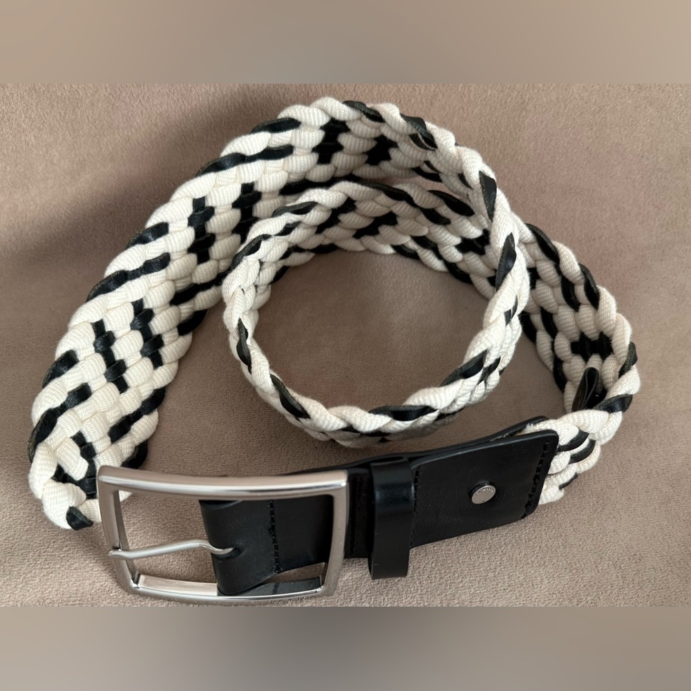 rag & bone Boyfriend Black and White Braided Leather-Trim Belt